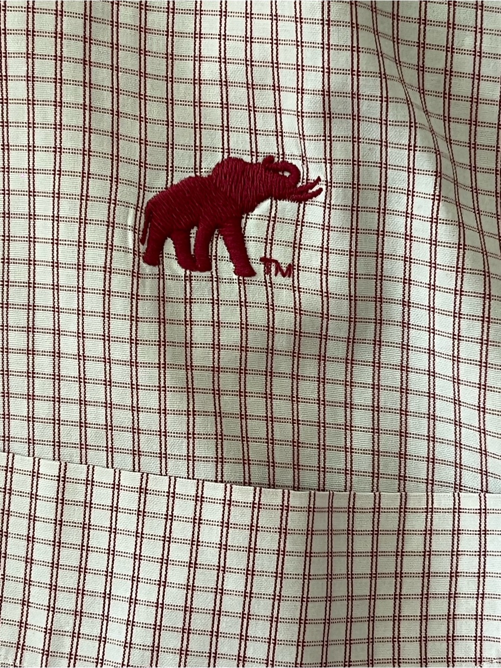 Men's Casual Button-Down Shirt in Cream Red Check and Embroidered Accent Alabama